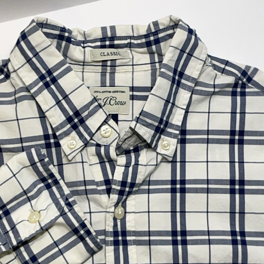 J Crew Shirt Mens M White Blue Plaid Long Sleeve Button Up Cotton Soft Preppy